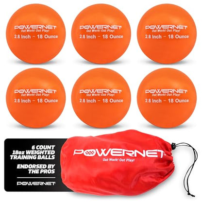 PowerNet Weighted Baseballs for Hitting Training, Baseball Training Equipment for Throwing & Batting, Build Muscle & Strength, 6 Balls 2.8" 12-20 oz