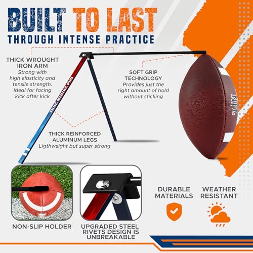True Strike Pro Football Kicking Tee - Ultimate Football Tee Compatible with All Ball Sizes, Bonus Goal Kicking Tracker, Field Goal Football Holder