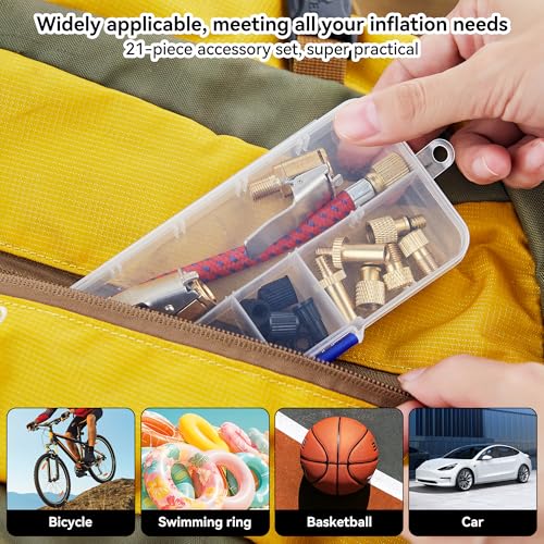 DDJ Bicycle Presta Schrader Valve Adapter, Brass DV AV SV Converter, Air Chuck Quick Connect, Inflation Needle, Air Pump Needle Set Suitable for All Bicycles, Sports Balls and Inflatable Equipment - size: 21-Piece
