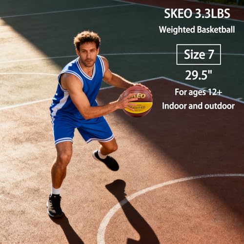 SKEO Weighted Basketball, 2.2/3/3.3LBS 28.5"/29.5" Trainer Heavy Basketballs Made of Composite, Indoor Outdoor Training Ball for Improving Handling Dribbling Rebounding - size: Size 7 Adult & Pro -3.3LBS/1.5KG