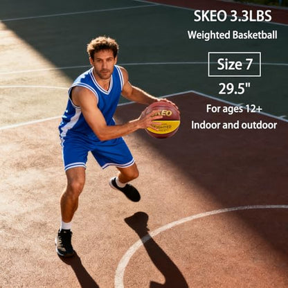 SKEO Weighted Basketball, 2.2/3/3.3LBS 28.5"/29.5" Trainer Heavy Basketballs Made of Composite, Indoor Outdoor Training Ball for Improving Handling Dribbling Rebounding - size: Size 7 Adult & Pro -3.3LBS/1.5KG