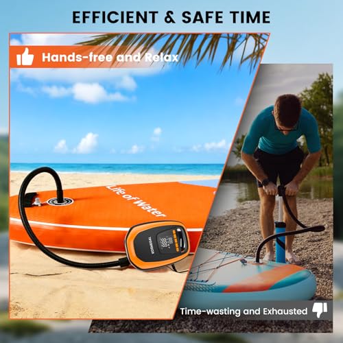 kosmegal Electric Paddle Board Pump, High Pressure SUP Pump with Inflation & Deflation, Auto-Off, 12V DC Car Connector Portable Air Pump for Inflatables and Kayaks