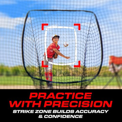 GoSports 6 x 6 ft Youth Baseball & Softball Net - Practice Hitting & Pitching Net with Bow Type Frame, Carry Bag and Strike Zone
