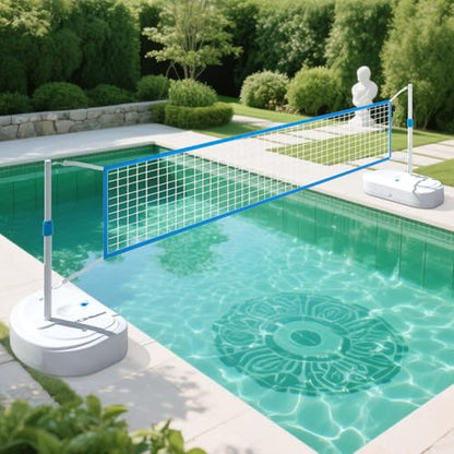 IGL Pool Volleyball Net Set, Pool Volleyball Set with 15 Ft Length Net, Height Adjustable Volleyball Net for Pool, Anti-Rust Stainless Steel Pool Games Set, Two Fillable Bases, Includes 2 Volleyballs - size: Volleyball Set
