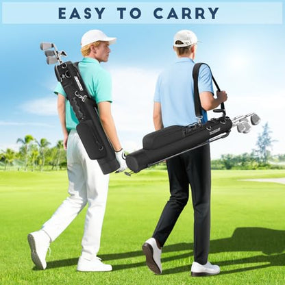 Findway Golf Stand Bag, Small Golf Bag for The Driving Range, Par 3 and Executive Courses, Lightweight Golf Club Carry Bag with Ball Holder and Pockets for Men Women - color: Pure Black