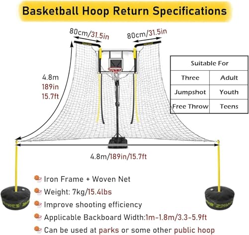 Basketball Shooting Machine Ball Rebounder Automatic, Basketball Hoop Return Attachment for Kids Youth Adults