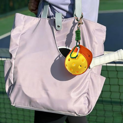 2 Pack Pickleball Ball Holder Clips, with Lanyards and Carabiners, Cap-Style Pickleball Bag Accessories for Fence, Net Post, Backpack and Paddle Bag, Orange and White