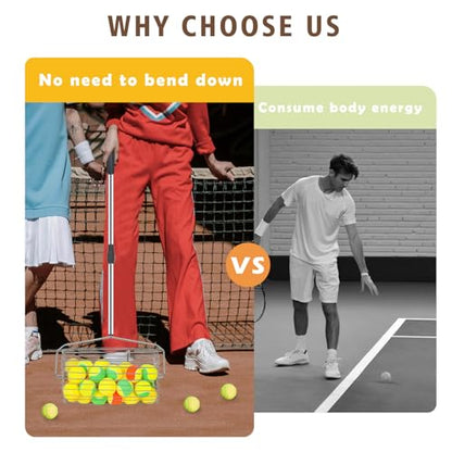 Portable Tennis Ball Picker Upper, Retractable Stainless Steel Collector Multifunction Retriever for Tennis Ball Pick Up, No Bending Needed