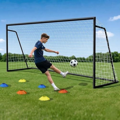 NAIZEA Soccer Goals - 24x8/21x7/18x7/12x6/16x7/10x6/8x6/6x4FT Soccer Goals for Backyard Training- Portable Metal Soccer Net for Youth & Adults - Heavy Duty Steel for Indoor Outdoor Games & Practice - size: 12ft x 6ft, style: Trainer-Black/Steel