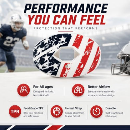 Football Mouth Guard with Strap, Breathable MouthGuard for Youth and Adults, Teeth and Lip Protector