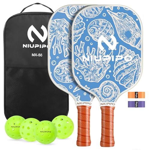niupipo Pickleball Paddles Set of 2/4/1, USAPA Approved Carbon Fiber & Fiberglass Hybrid, Easy Power, Polypropylene Honeycomb Core, Cushioned 4.72" Grip, Bag/Cover, Pickleball Paddle Set for Men Women - color: Sky Blue