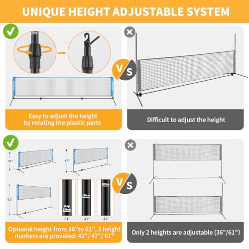 All-in-one Portable Badminton & Pickleball Net Set for Backyard Beach Driveway with Height Adjustable Poles, Durable Net, 2 Aluminum Badminton Rackets + 2 Pickleball Paddles - size: 14 ft