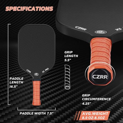 Pickleball Paddle, USA Pickleball Approved, 3K Raw Carbon Fiber Surface (CFS) High Grit & Spin, with 16MM Polypropylene Honeycomb Core, Ideal for Novice and Professional Players - style: 16MM