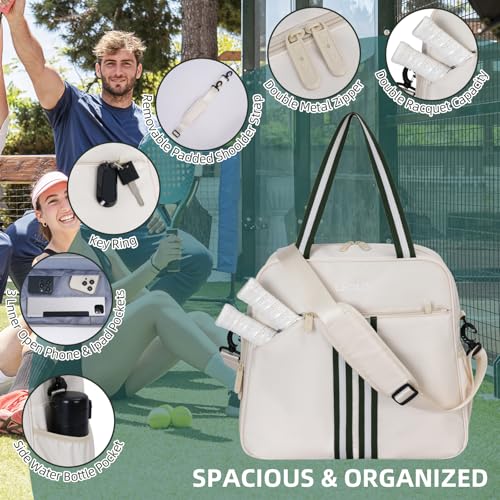 Pickleball Bag Pickle Ball Backpack for Women,Pickleball Accessory Tote Sport Equipment Bag Machine Washable with Shoe Compartment,Wet Pocket,Adjustable Shoulder Strap Fence Hook,Great Gift 30L-White - color: White