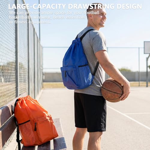 Drawstring Backpack 2 Pack, Water-Resistant Gym Bag with Water Bottle Pocket for Soccer Basketball, Sports, Lightweight Sports Backpack for Men Women (Orange+Blue)