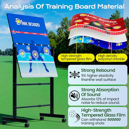 Pickleball Practice Board,Dual-Sided Rebounder Dink Board with Stand,Height-Adjustable Portable Pickleball Solo Training Tool,Volley & Baseline Pickleball wall Indoor/Outdoor Use