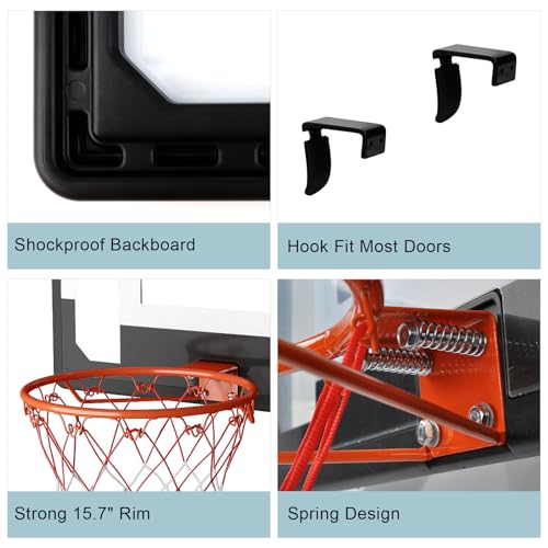 CYFIE Wall Mount Large Basketball Hoop with Door Hooks, 32" x 23" Backboard, Ball and Rim, Outdoor lndoor Basketball Hoops Games Set for Youth Adults Kids Gifts