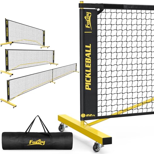 Fostoy Pickleball Set Net with Wheels, Portable 3in1 Pickle Ball Net with Carry Bag- 3 Size Options, Designed for All Weather Conditions, Steady Metal Frame & Take Down for Practice & Games