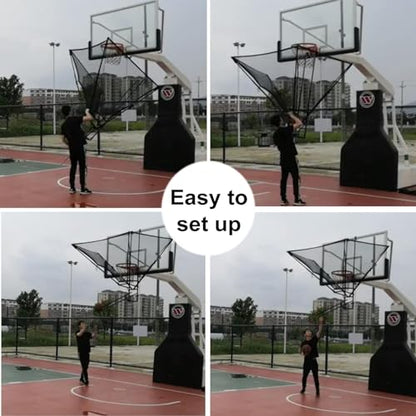 Basketball Shooting Machine Upgraded Hanging Basketball Rebounder Attachment, Heavy Duty Basketball Shot Returner Net System for Hoop, Metal Rotating Return Chute