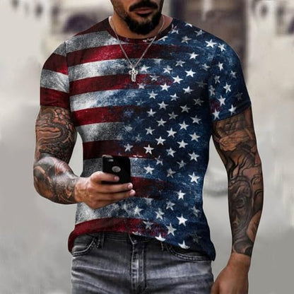 Men's American Flag T Shirt Short Sleeve Patriotic Tops Crewneck Muscle Tee 4th of July Golf Tops Summer USA Tee - color: American Flag, size: Medium