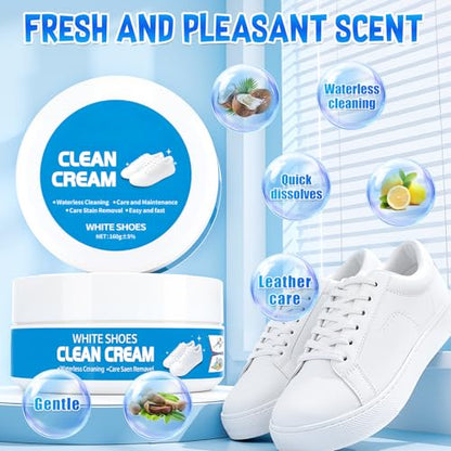 2PCS White Shoe Cleaning Cream, Multipurpose No-Wash Solid Paste with Sponge,Multipurpose White Shoes Clean Cream, Shoes Cleaner for Leather Sneakers Soles
