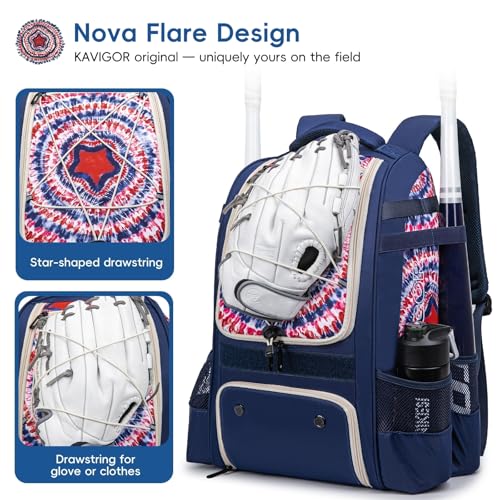KAVIGOR Baseball Bag for Youth | Softball Backpack 50L Large Capacity with Shoe Compartment and 4 Bat Holders | Nova Flare Series