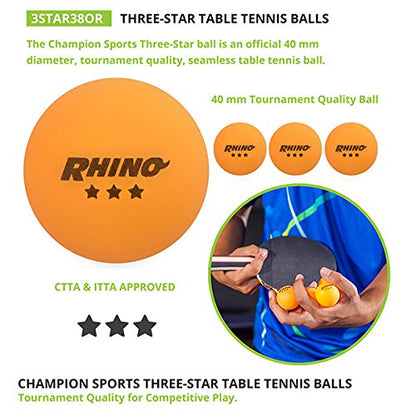 Champion Sports 3 Star Table Tennis Ball Pack – Tournament Size, 40mm Seamless, CTTA & ITTA Approved - style: Box of 38 (Orange)
