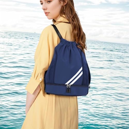 Drawstring Soccer Backpack with Shoe Compartment - Gym Bag for Basketball, Volleyball and Football - Water Resistant Nylon Sports Cinch Sack for Men Women