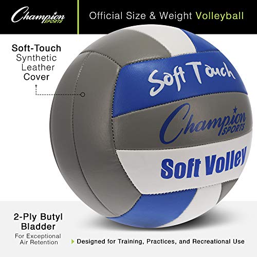 Champion Sports Official Synthetic Leather Volleyball - color: Blue/Gray