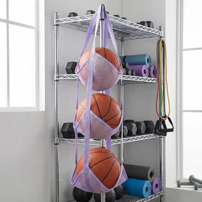 Basketball Holder Bag, Space-Saving Design, 83x33x33cm, 3 Tier Over The Door Ball Holder Bag, Soccer Equipment Organizer Bags, Quick Access Design, for Volleyball Football Gym - color: Aqua Violet