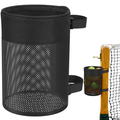 Pickleball Ball Holder Foldable Storage Mesh Bag for Pickleball Net Post, Large Storage Hanging Bag with Strap for Holding 18 Balls