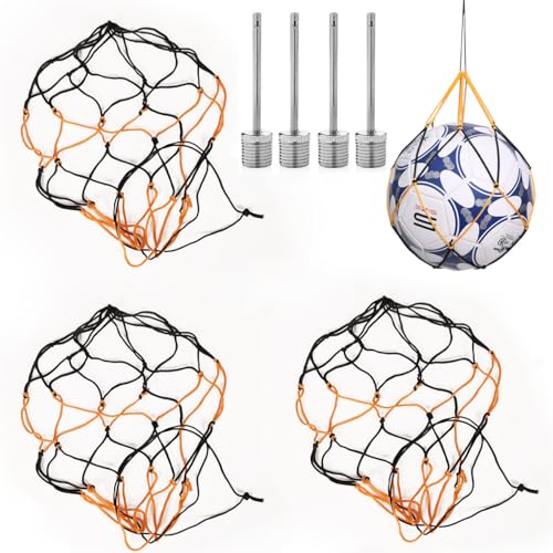 4 Pack Basketball Bag Drawstring Single Ball Net Mesh Storage Organizer Carrier Carrying Hanging Bags with Air Pump Inflation Needle For Soccer Balls Football Volleyball Basket Ball Sports
