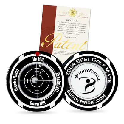 Birdie Putt Green Reader | Poker Chip Style Ball Marker Compact & Stylish Golf Putting & Green Reading Aid Bubble Level High Precision Alignment Reader Tool Golf - color: Black & Black