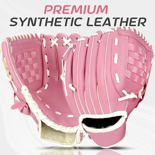 Baseball Glove + Ball Sets, Softball Glove, Baseball Mitt, 10.5''-12.5'' for Youth/Adult Training and Beginner Play, Synthetic Leather Softball Mitt - color: PinK, size: 10.5"