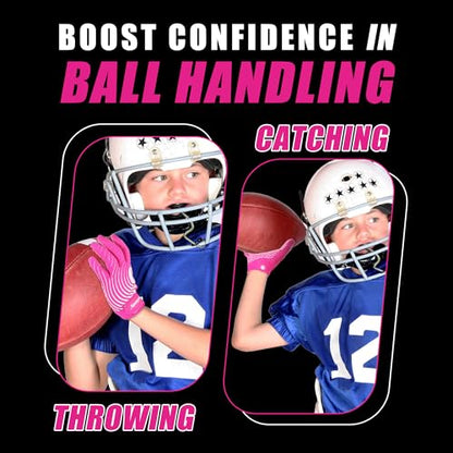 HANDLANDY Youth Football Gloves, Kids Sticky Receiver Gloves,Super Grip Football Glove Best Gift for Boys,Girls - color: Pink and White, size: X-Small-Youth