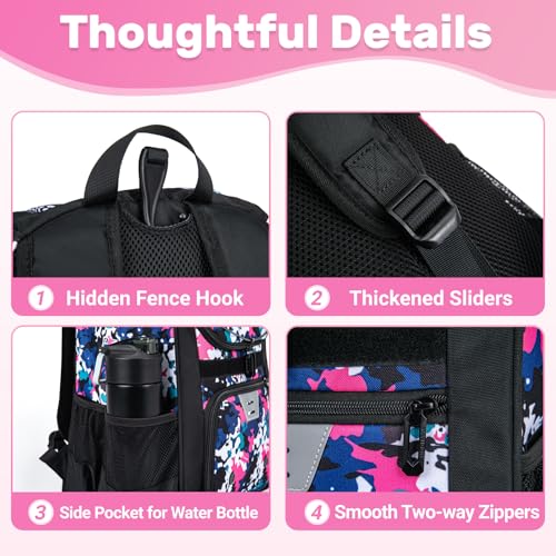 KAVIGOR Youth Baseball Bag, Softball Bag for Girls & Boys, Kids Tball Backpack with Shoes Compartment - color: Pink Camo