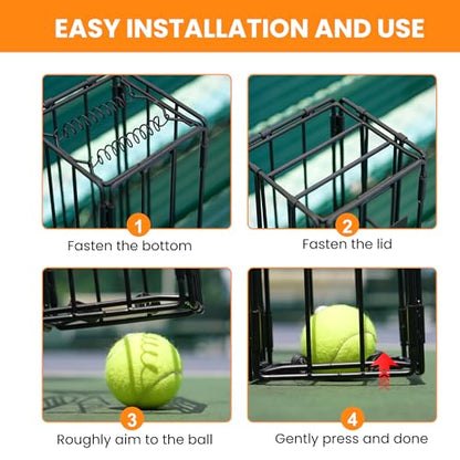 Foldable Tennis Ball Hopper - Collapsible Design Holds 25 Tennis or 16 Pickleballs, Dual Spring Pickup, No Assembly Portable Basket for Easy Storage & Court Practice