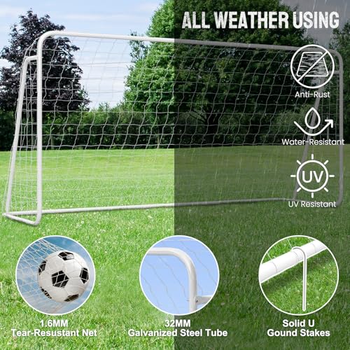 DoCred 6x4/8x6/10x6.5/12x6/16x7/18x7/21x7/24x8ft Soccer Goals, Foldable Steel Full Size Soccer Goal for Backyard, Weatherproof Metal Soccer Goal for Teens/Adults Practice Training - size: 12x6FT, style: Metal Non-Foldable