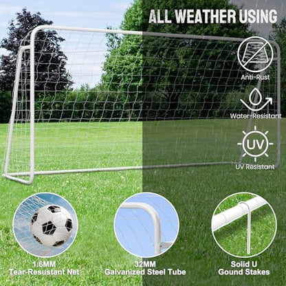 DoCred 6x4/8x6/10x6.5/12x6/16x7/18x7/21x7/24x8ft Soccer Goals, Foldable Steel Full Size Soccer Goal for Backyard, Weatherproof Metal Soccer Goal for Teens/Adults Practice Training - size: 12x6FT, style: Metal Non-Foldable