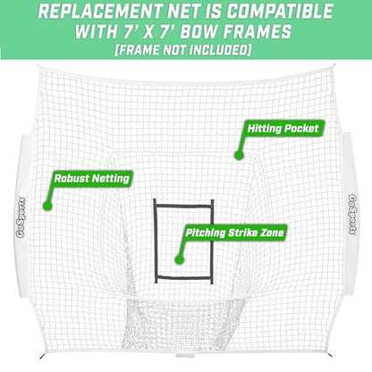 GoSports Replacement 7 x 7 ft Baseball Net - NET ONLY - Frame NOT Included - Choose Your Color - color: White
