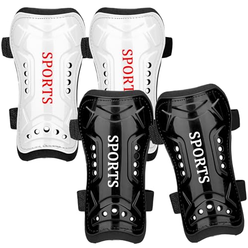 2 Pairs Soccer Shin Guards for Toddler Kids Youth, Soccer Shin Pads with Adjustable Double Strap for 3-14 Years Old Boys Girls Child Teens - color: Black & White, size: Medium ( 3'9"-4'5" Tall )
