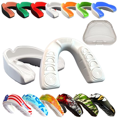 Boil and Bite Mouth Guard (Youth & Adult) Custom Fit Sport Mouthpiece for Football, Hockey, Rugby, Lacrosse,Boxing,MMA(Free Case Included) - color: Trans. & White, size: Adult -Ages 11 & Above