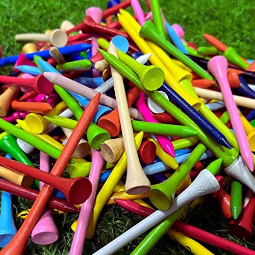 KOFULL Golf Tees, 100/150pcs Multiple Colors Mixed Size Package Wood Golf Tees, Size 3-1/4", 2-3/4" & 1-1/2" Reduce Friction & Side Spin, More Stable Golf Tees