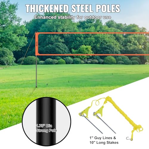 VEVOR Outdoor Portable Volleyball Net System, Adjustable Height Aluminum Poles, Professional Set with PVC Volleyball, Pump, Carrying Bag, Heavy Duty Net for Backyard, Beach, Lawn