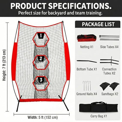 Football Throwing Net ： Quarterback Target for Passing Accuracy Training - Quick Setup Practice Net with Stable Frame & Carry Bag for Backyard or Field Use - size: 5x7FT