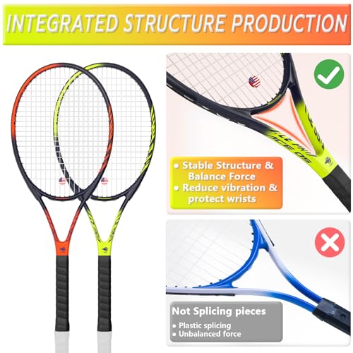 Pro Tennis Racket for Adults, 2 Player 27 inch Speed Tennis Racquet Acceptable for Beginner and Professional with 3 Tennis Balls, 2 Vibration Dampes, 2 Overgrips, Tennis Bag - color: Yellow & Orange