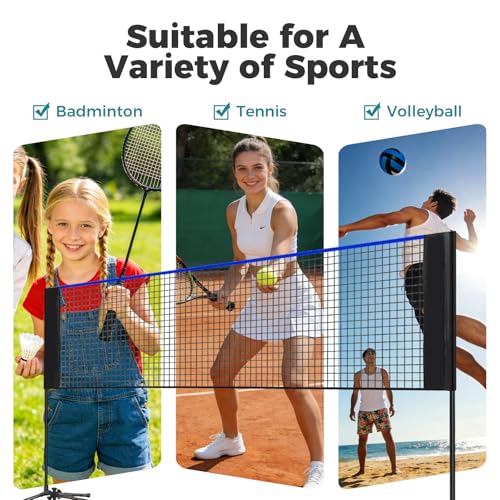 OLIXIS Portable Badminton Net, 2-5 FT Height Adjustable Volleyball Net, Badminton Net with Carry Bag, Volleyball Net, Pickball Net, Backyard Game Indoor Outdoor Use
