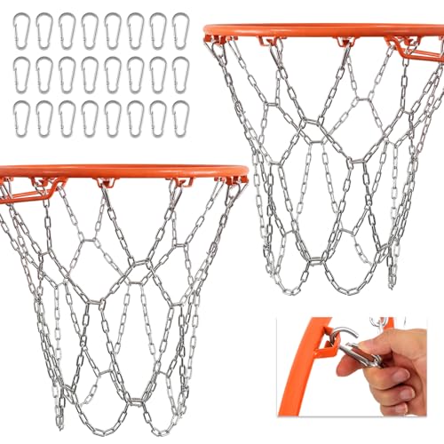 Outus 2 Pack Heavy Duty Basketball Net, 12 Loop Galvanized Chain Basketball Net Replacement, Rust-Proof Metal Replacement for Outdoor & Indoor Use, Fits Standard Hoops Outdoor, Easy Installation