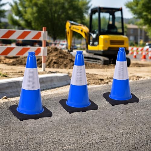 6 Pack Blue 18 Inch Black Base Traffic Cones for Vehicle Maneuvering Practice, Driving Training, Lane Marking & Safety Warning (6, Blue, 18 Inch) - color: Blue, size: 18 Inch