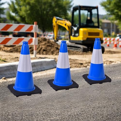 6 Pack Blue 18 Inch Black Base Traffic Cones for Vehicle Maneuvering Practice, Driving Training, Lane Marking & Safety Warning (6, Blue, 18 Inch) - color: Blue, size: 18 Inch